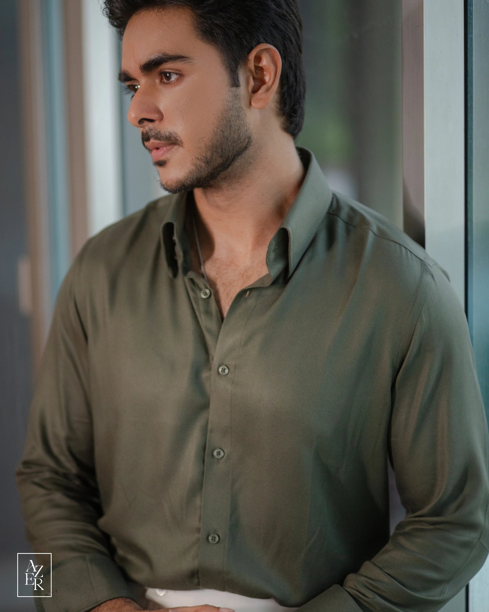 Flowy Olive - Full Sleeve Formal Shirt AZER Flowy Olive - Full Sleeve Formal Shirt AZER