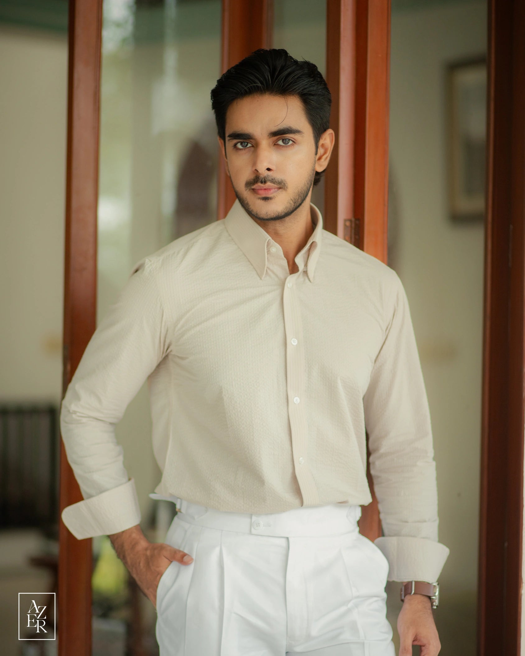 Cream Seersucker - Full Sleeve Semi-Formal Shirt