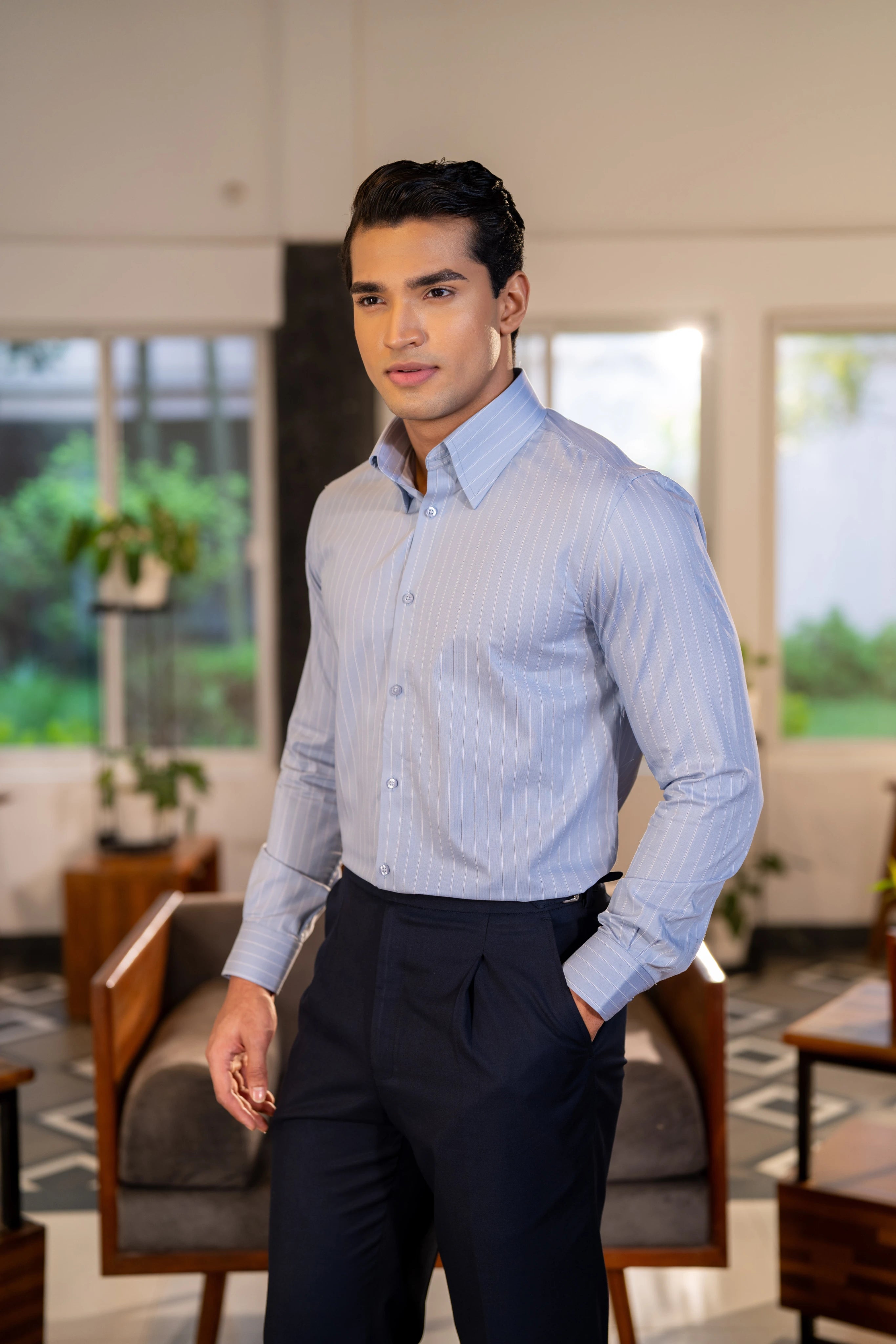 Blue Pinstripe - Men's Full Sleeve Formal Shirt