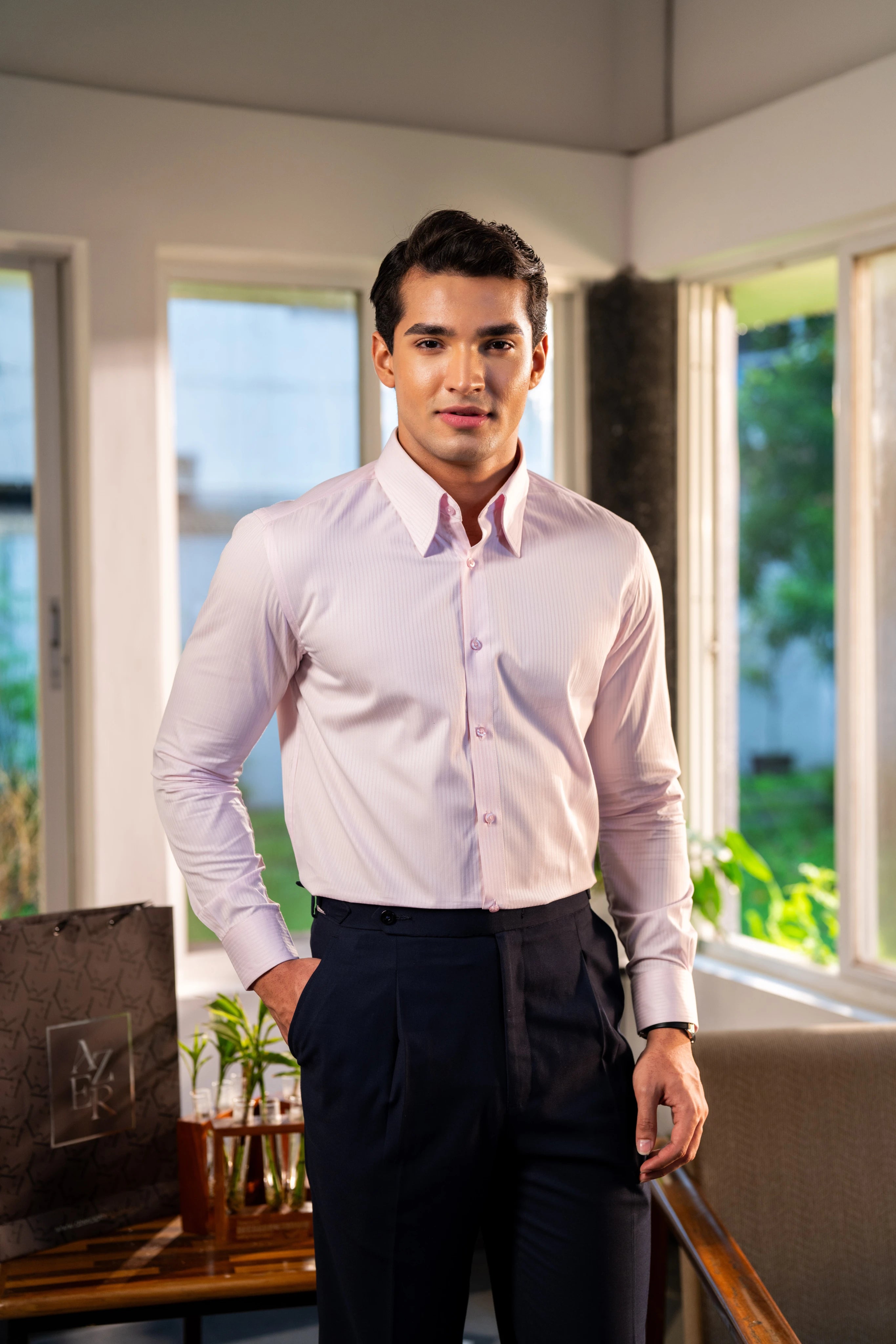 Pink Herringbone - Men's Full Sleeve Formal Shirt
