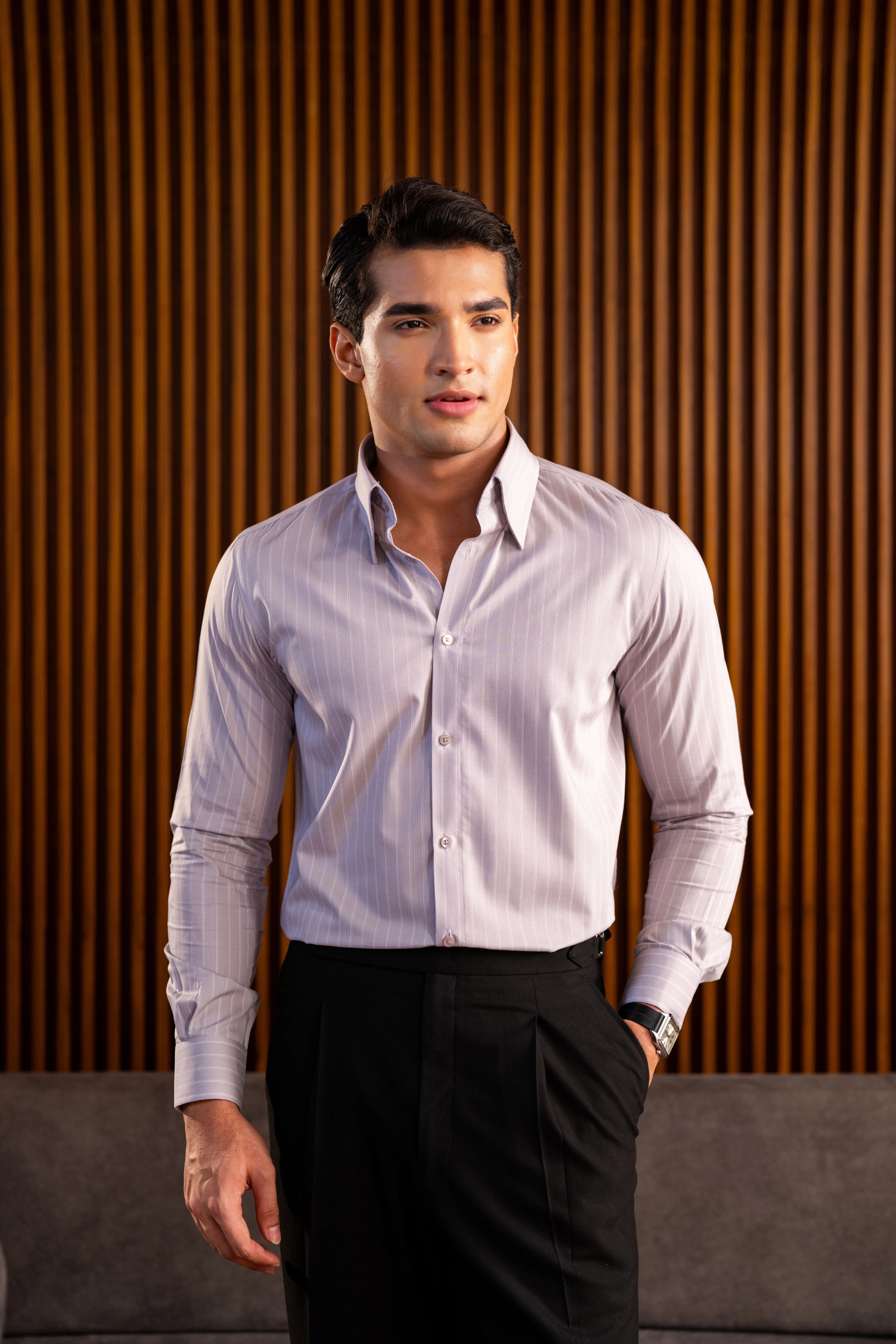 Grey Pinstripe - Men's Full Sleeve Formal Shirt