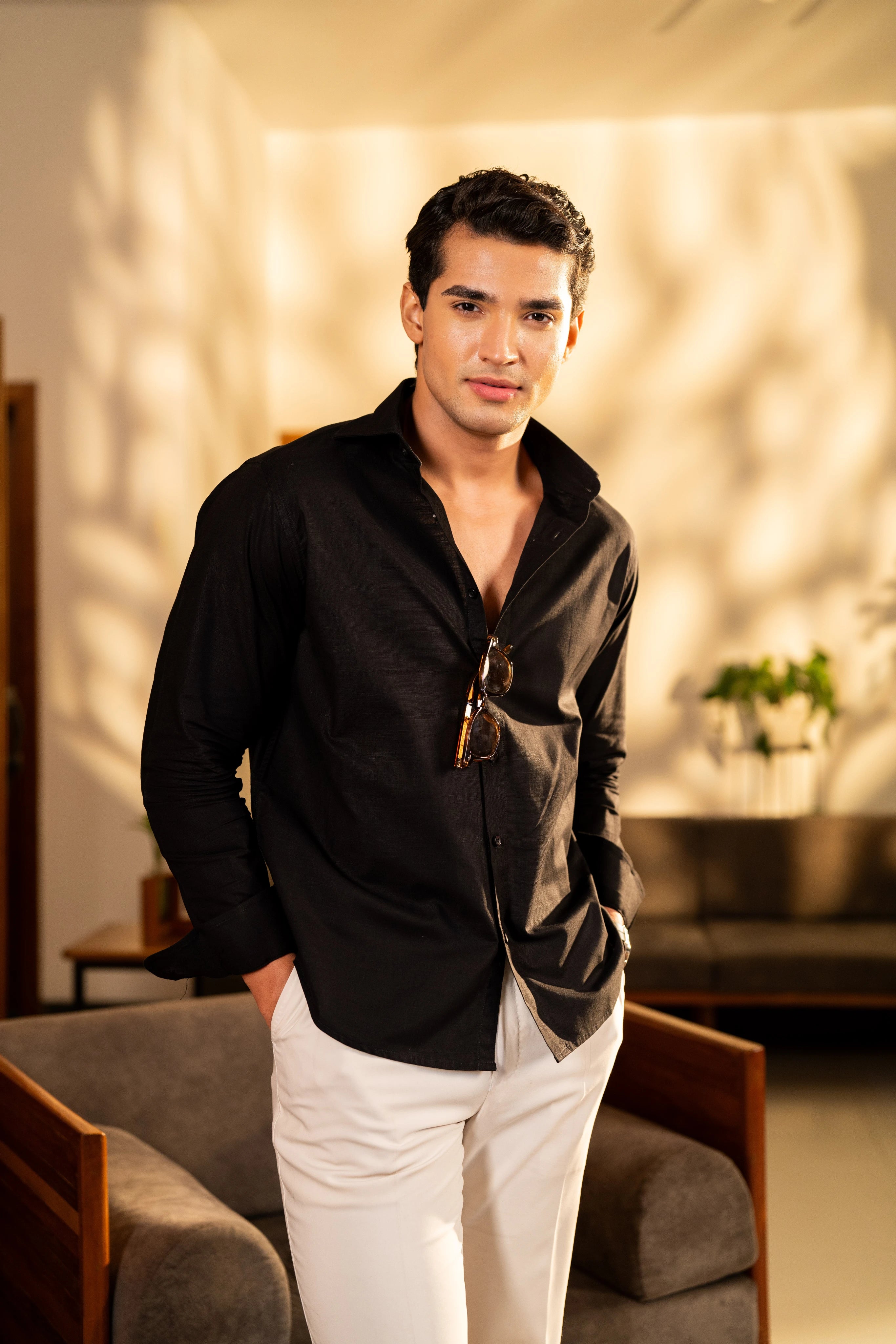 Black Linen - Men's Full Sleeve Shirt (Relaxed Fit)
