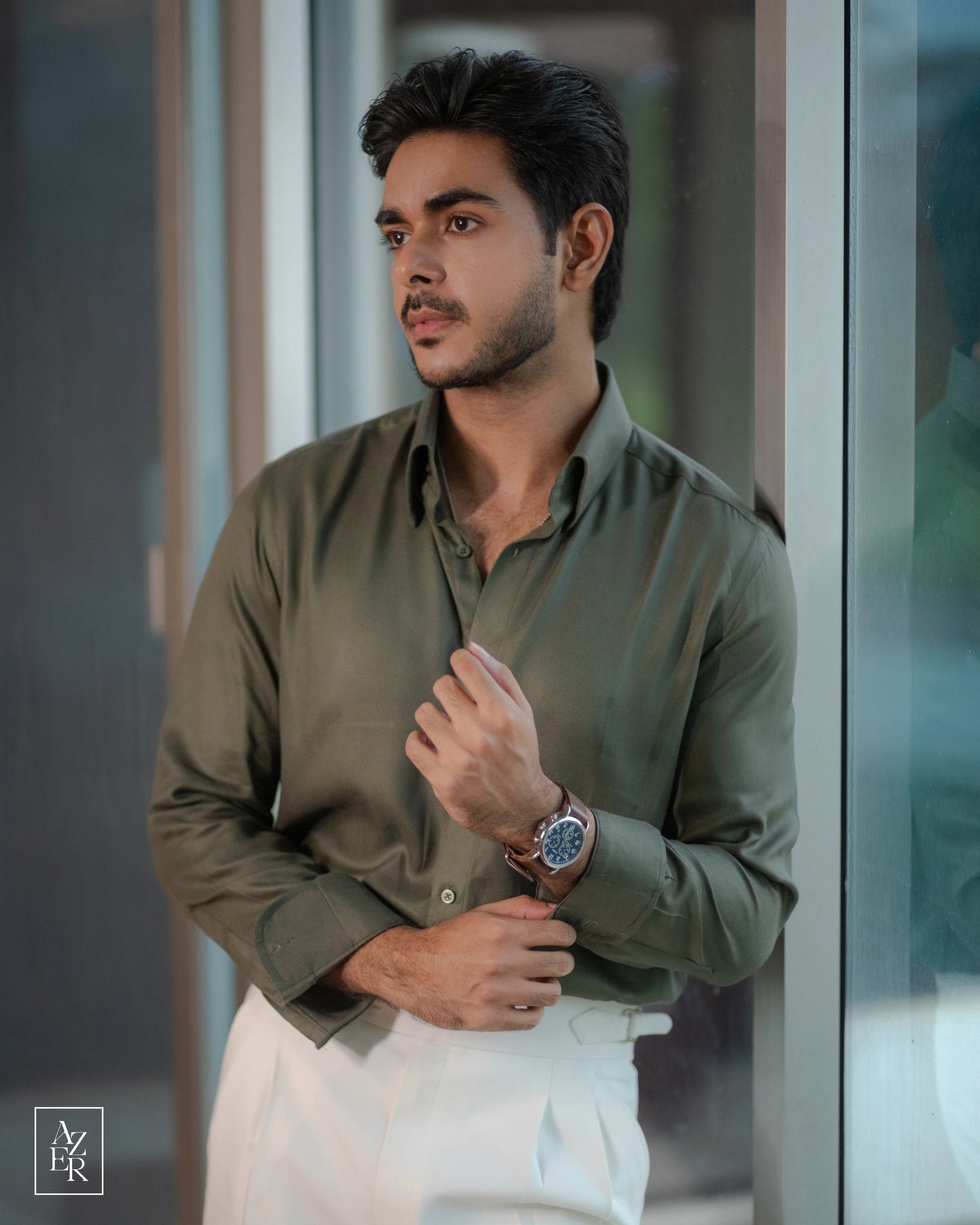 Flowy Olive - Full Sleeve Formal Shirt AZER Flowy Olive - Full Sleeve Formal Shirt AZER
